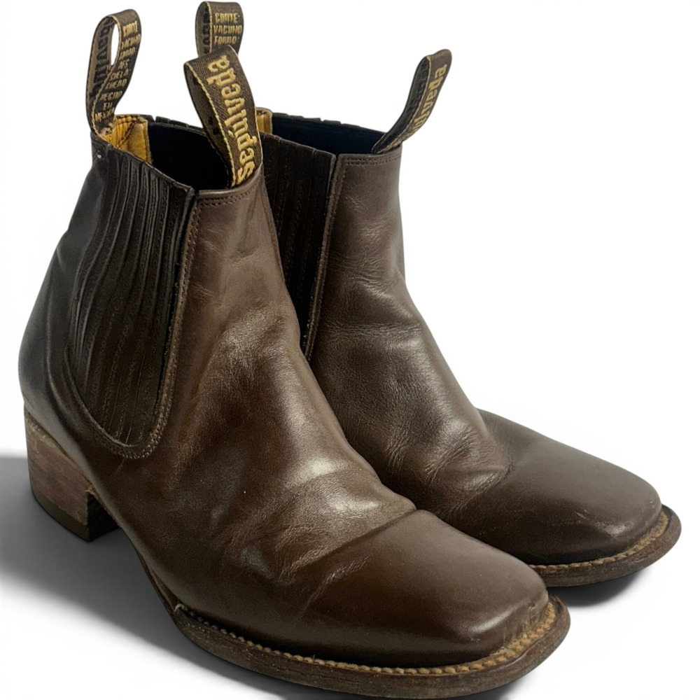 Sepulveda Chelsea Boots Brown Womens 9.5 Leather Square Toe Western Ankle Bootie